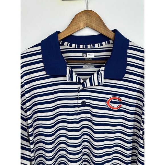 NFL Team Apparel Chicago Bears Mens Polo Logo Blue White Stripe Size 2XL - Picture 3 of 6